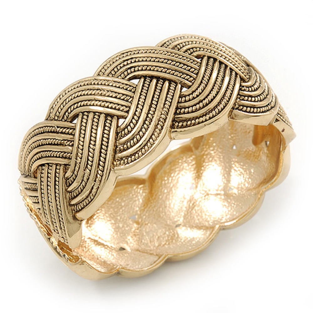 Vintage Oval Textured Braided Hinged Bangle Bracelet In a Burnt Gold Finish